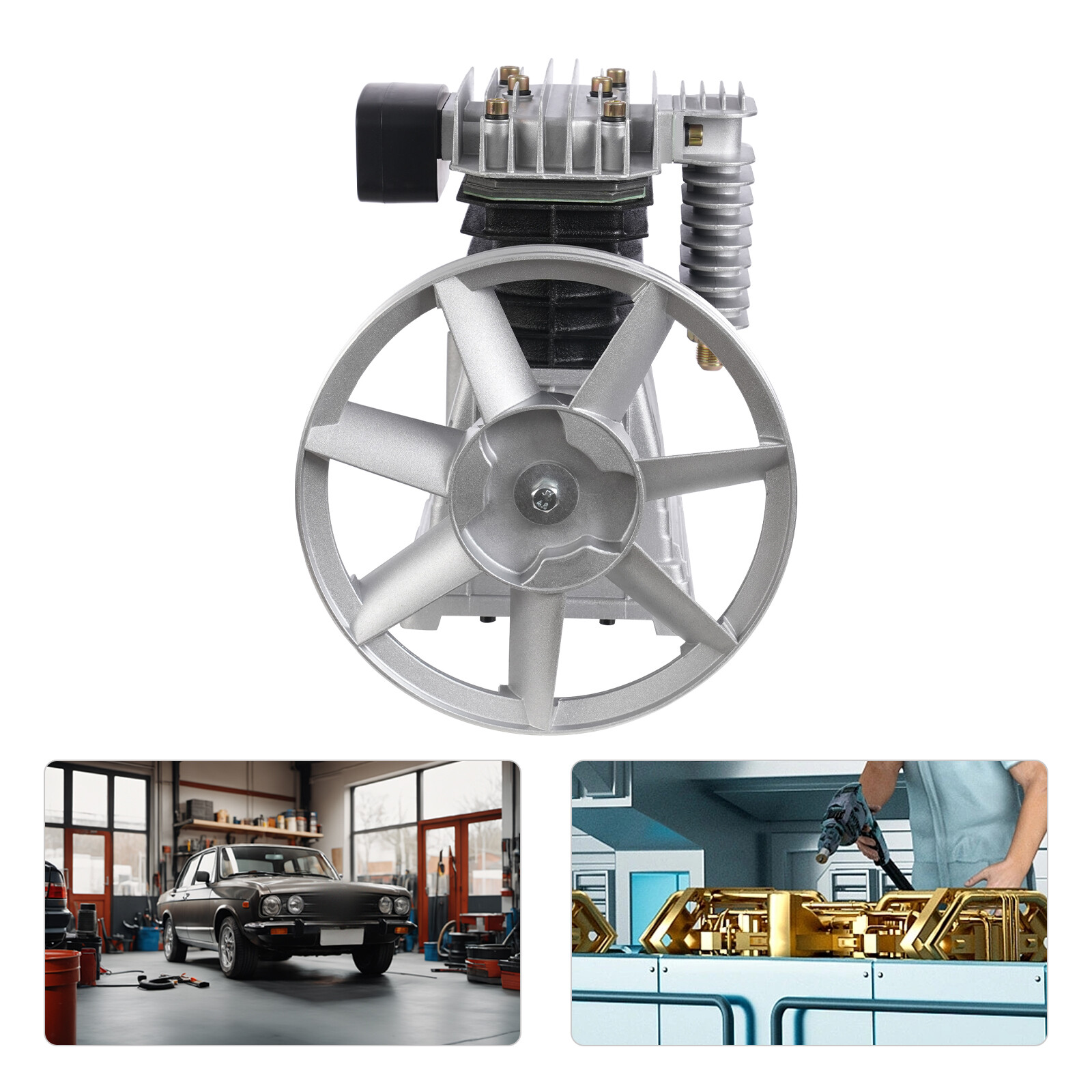 Piston 3HP 250L/min Single Stage Twin Cylinder Air Compressor Pump Head