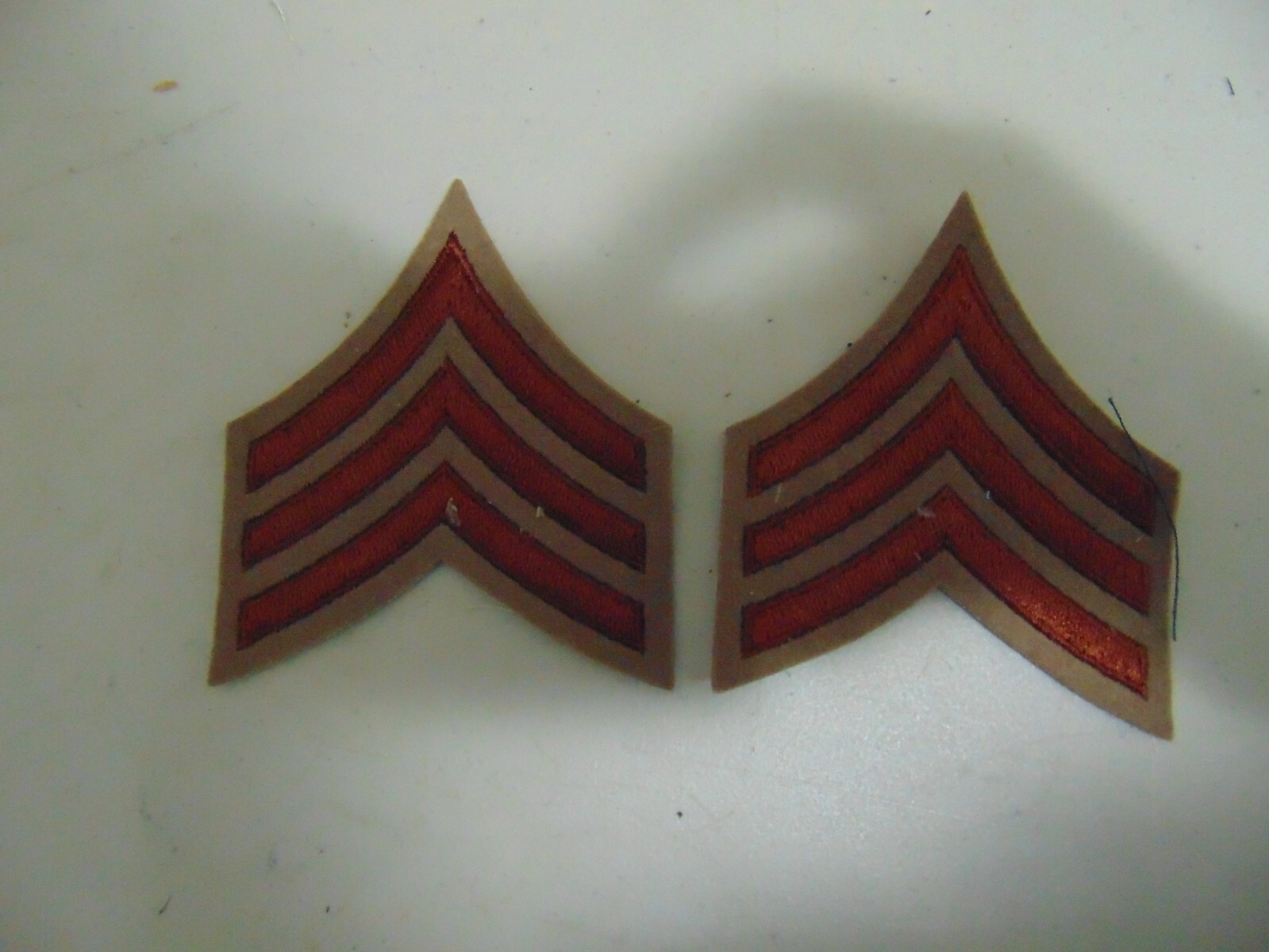 MILITARY POLICE OR FIRE PATCH SET OF 2 SEW ON SERGEANT STRIPES BROWN ON LIGHT BR