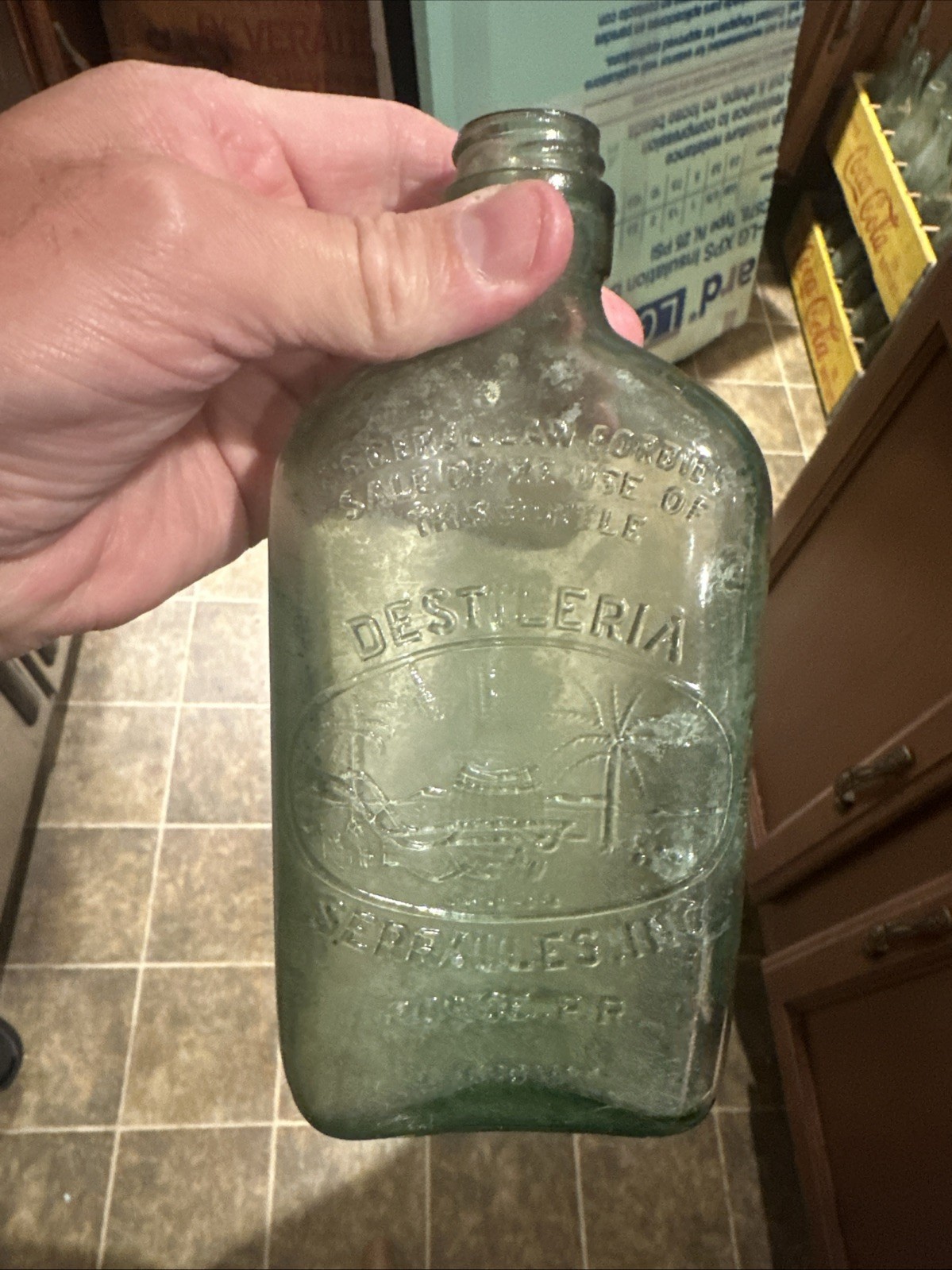 Serralles, Inc. Aqua Green Whiskey Flask Bottle Ponce Puerto Rico