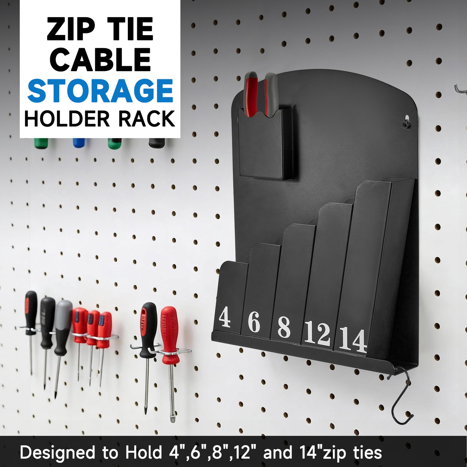 Cable Tie Holder, Wall Mount Storage Rack Organizer for Various Lengths Zip Tie