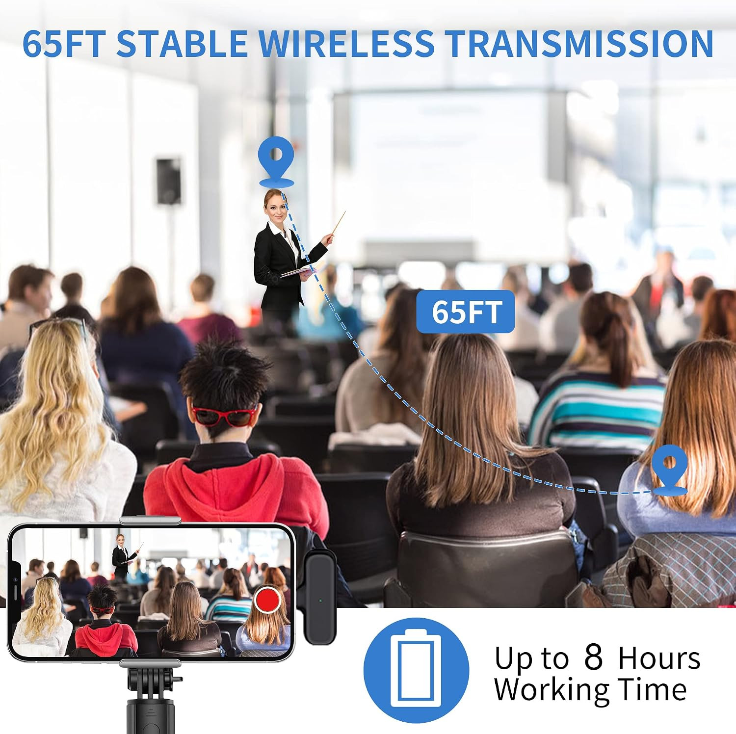 2 Pack Professional Wireless Lavalier Microphone for Iphone Ipad Android