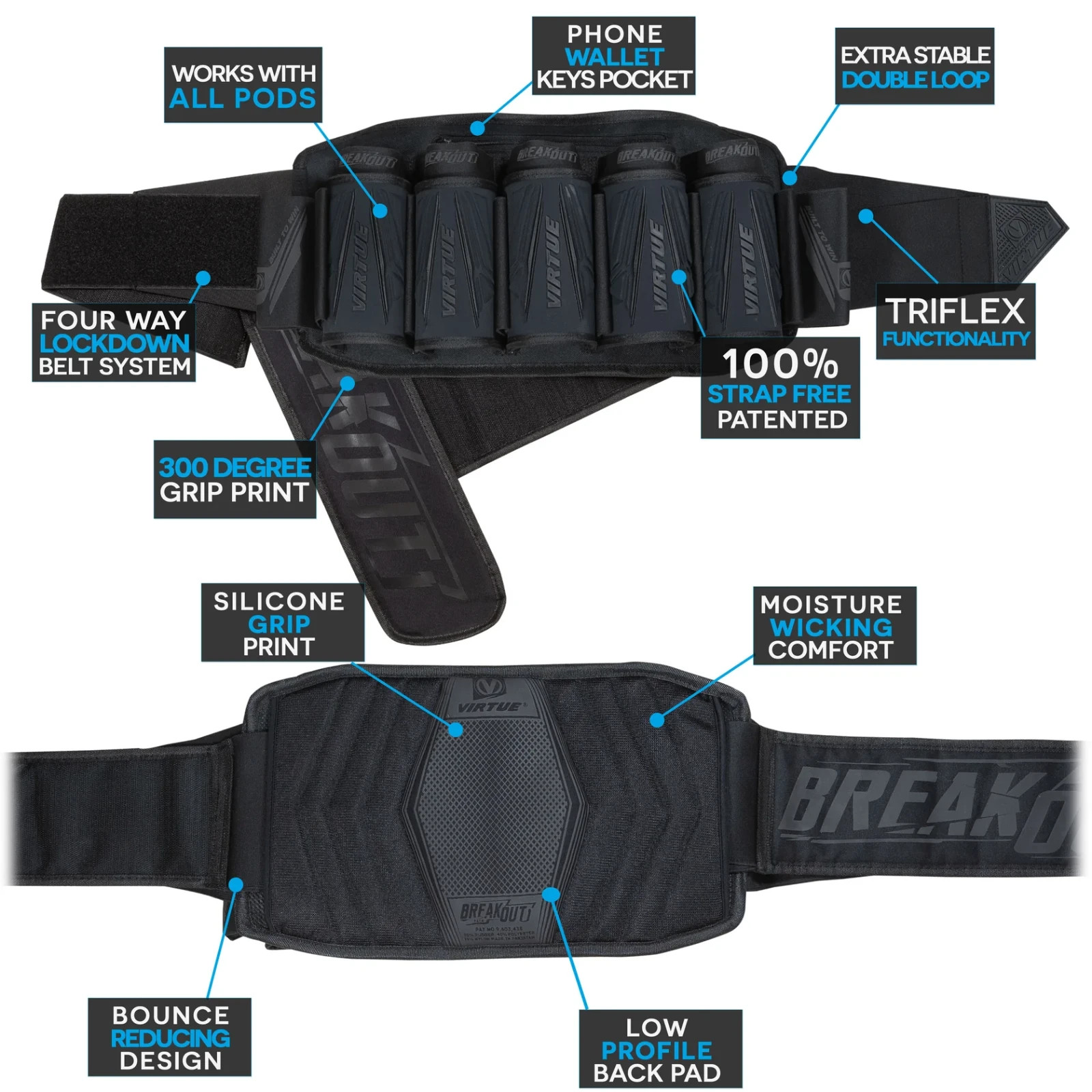 Virtue Paintball Breakout V2 4+7 Strapless Padded Pod Harness Pack Graphic Black