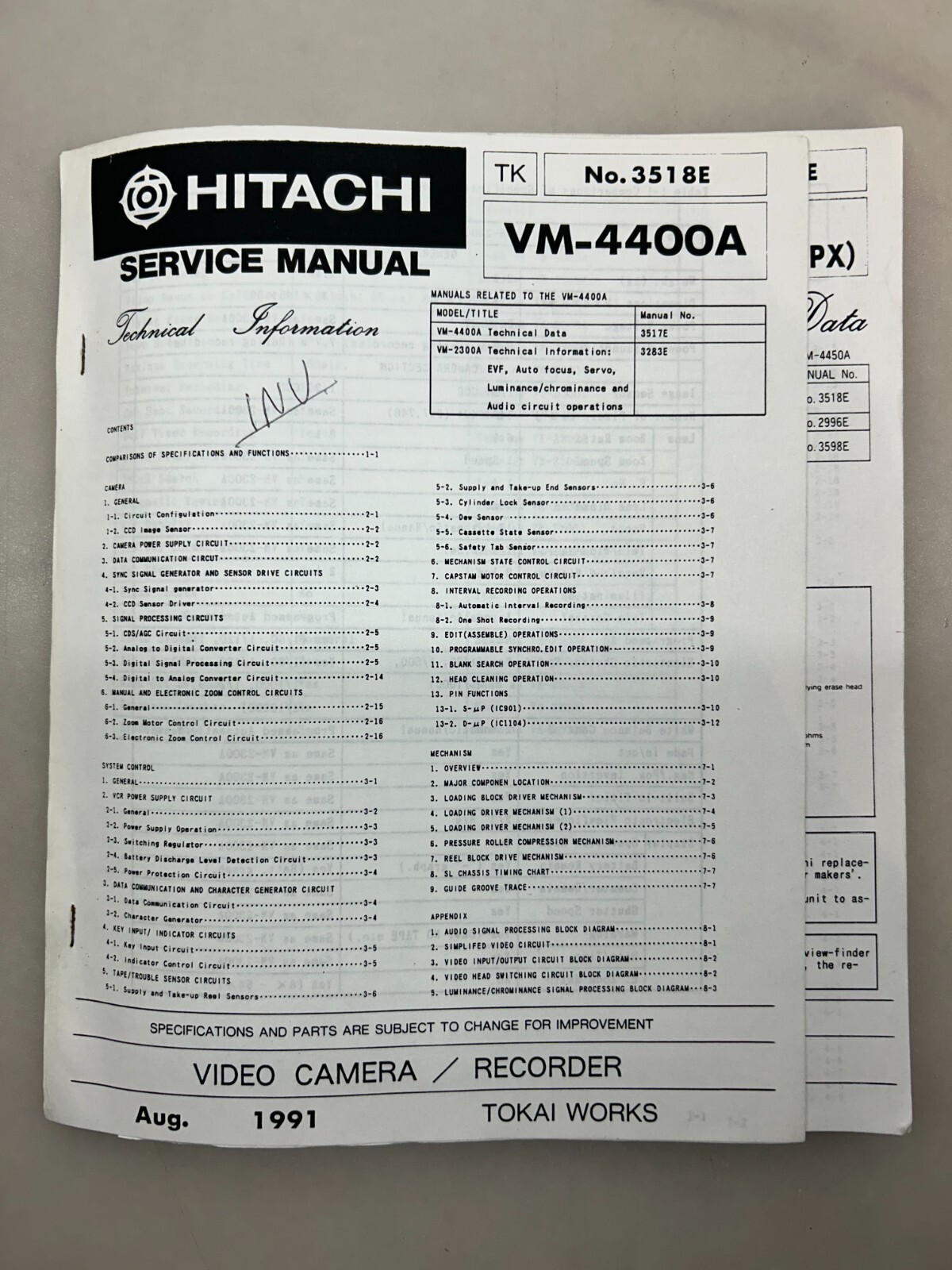 Hitachi VM-4400A Service Manual Copy From Hitachi Free Shipping