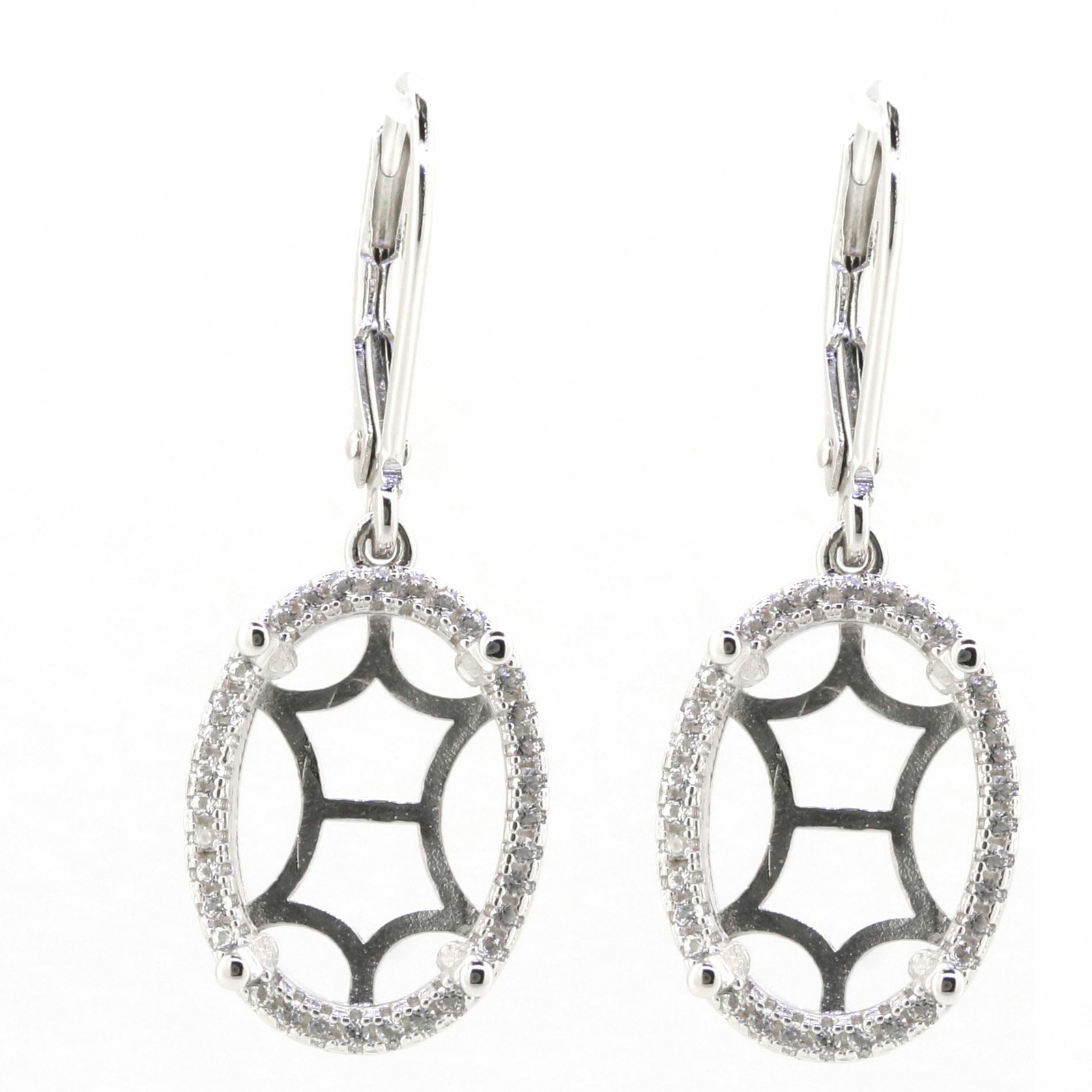 Sterling Silver Semi Mount Earrings Setting Oval OV 14x10mm Halo White Topaz