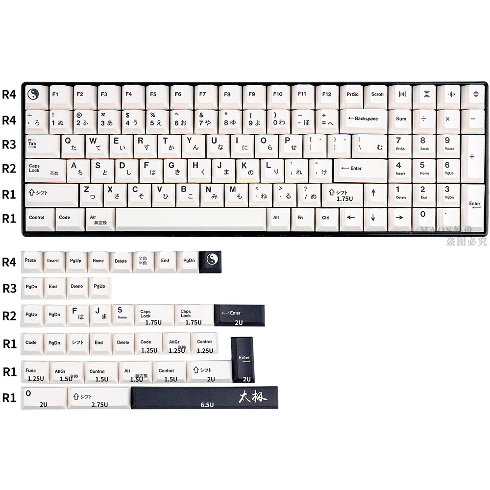 The Great Ultimate Tai Ji Keycap Cherry Profile PBT 135 Key for Cherry MX