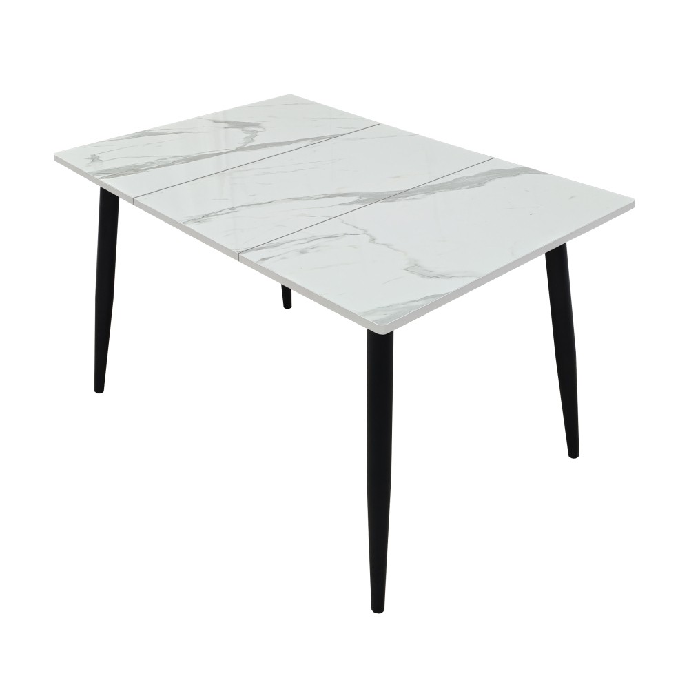 Rectangular Dining Table for 4 w/ Metal Frame, Wood Top, White, Easy Assembly