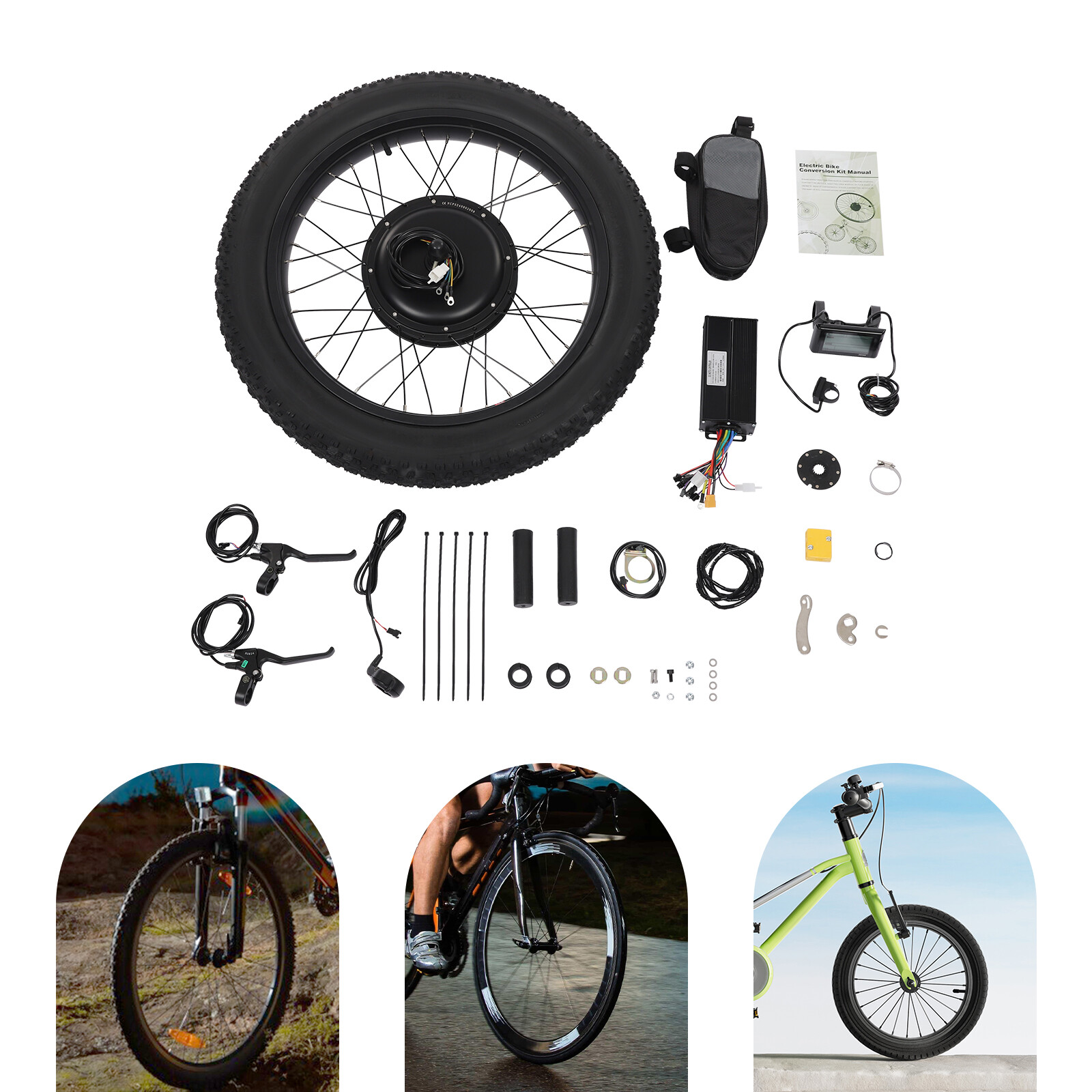 24" Brushless Gearless Electric Bike E-Bike Front Wheel Conversion Kit 48V 1500W
