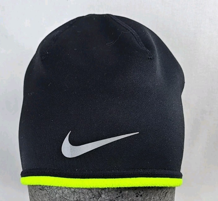 Nike Thermal Hat Adult Reversible Men's OSFM Black Green Run Embossed Running