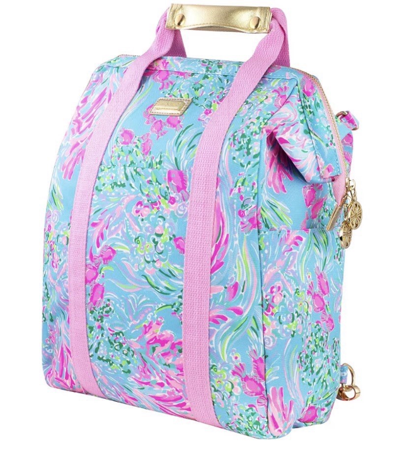Lilly Pulitzer Insulated Backpack Cooler Large Capacity, Pink/Blue Portable Soft
