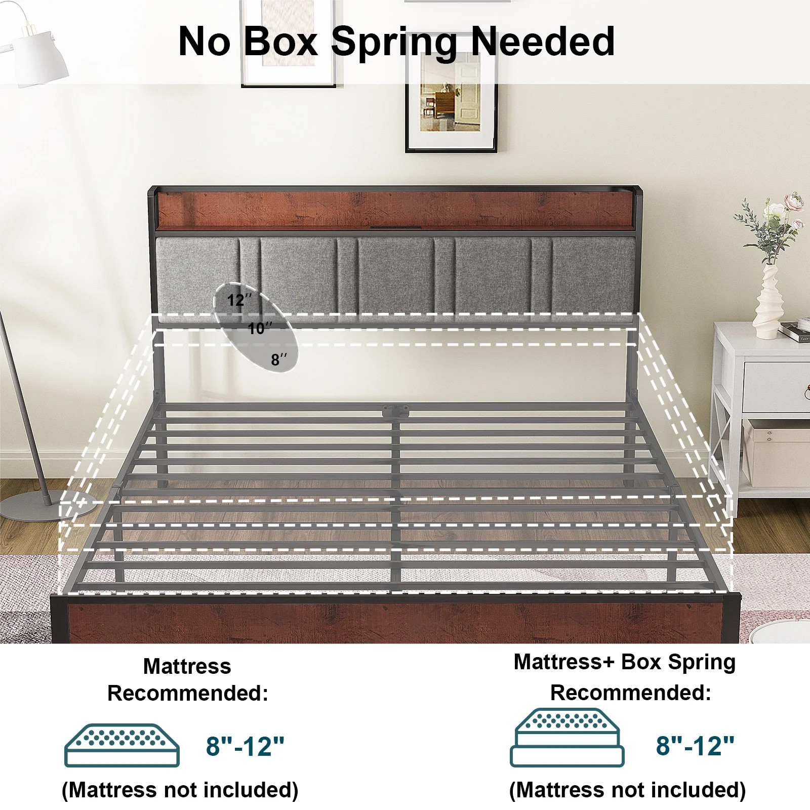 Queen Bed Frame, Platform Bed Queen Size with Charging Station and Storage Uphol