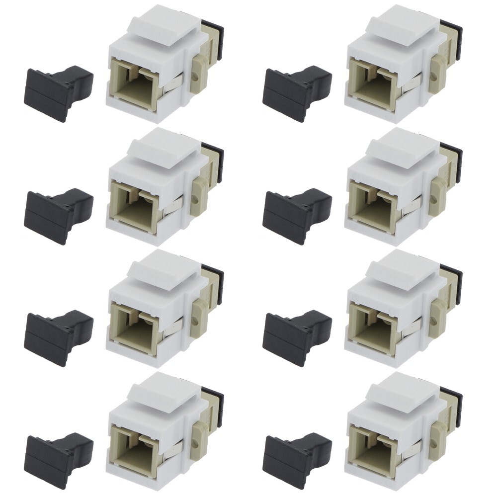 8 Pcs SC UPC Fiber Optic Simplex Multi Mode Keystone Jack Coupler Snap In Ivory