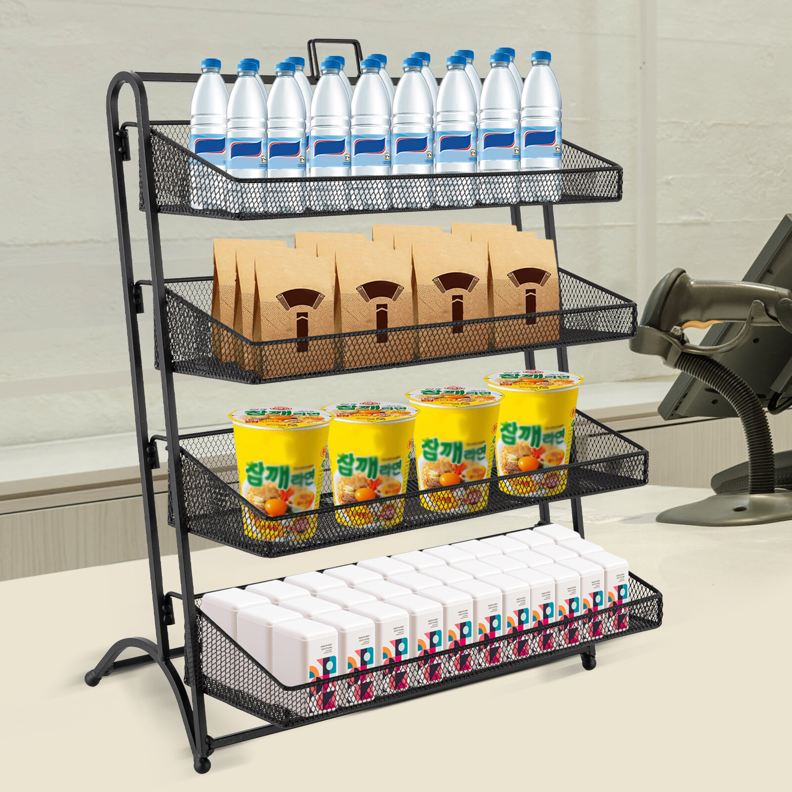 4 Tiers Display Rack Stand Iron Retail Snacks Food Candy Shelf Organizer SALE