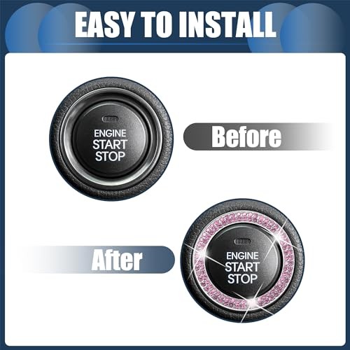 Universal Bling Car Engine Start Stop Button Cover, Car One Click Push Pink