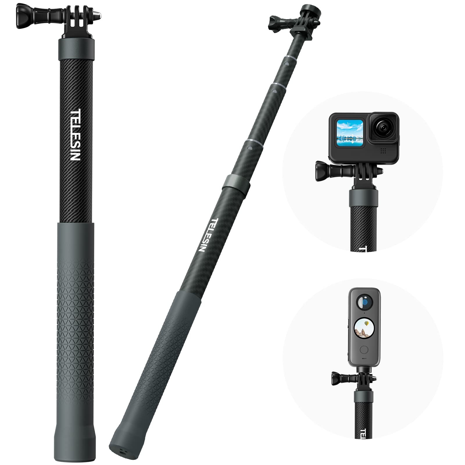 TELESIN Selfie Stick Long Pole Invisible for GoPro 120cm/47.2in,Carbon Fiber ...