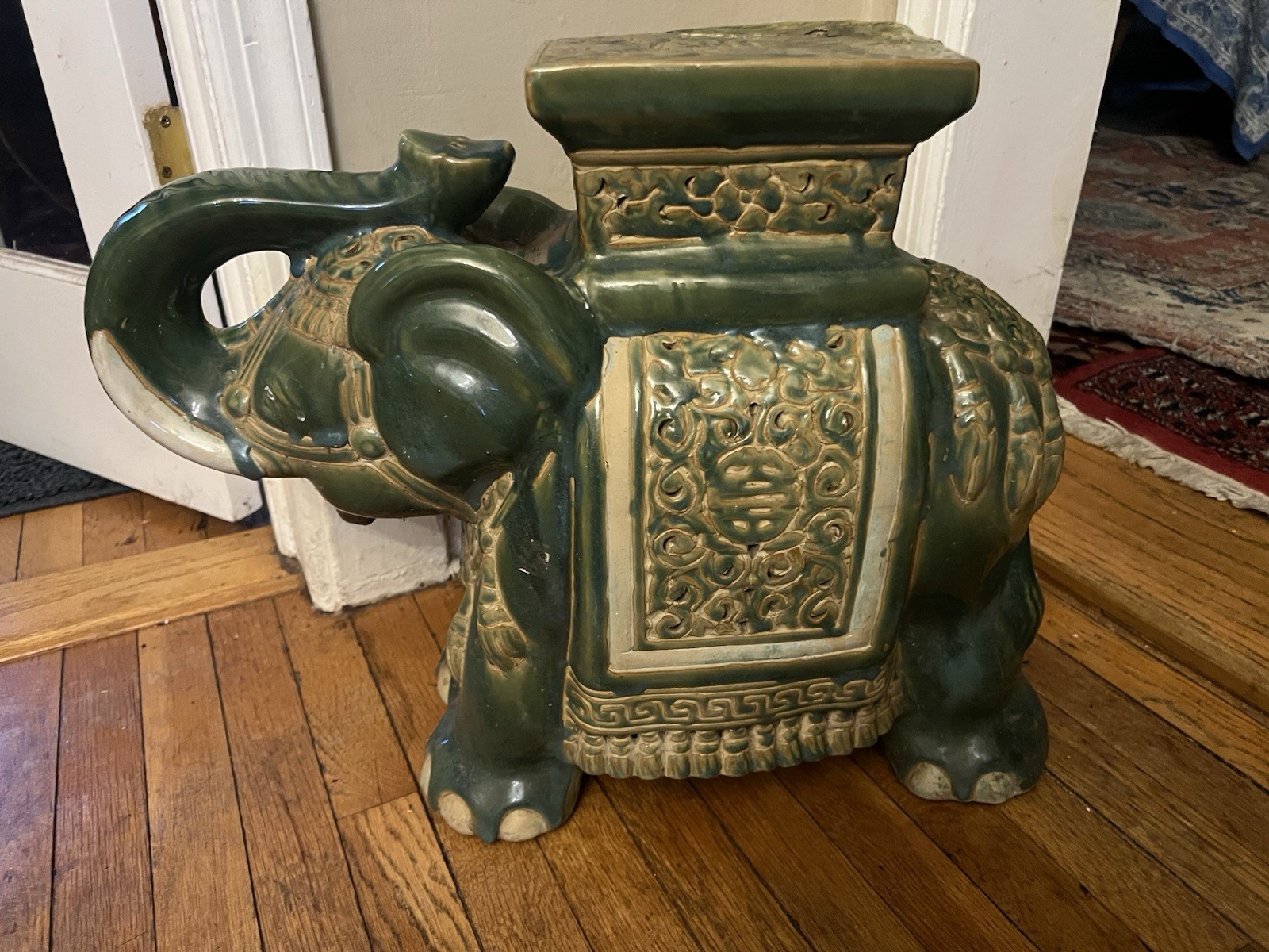 Vintage Chinese Green Glazed Elephant Garden Stool Seat Ceramic Large