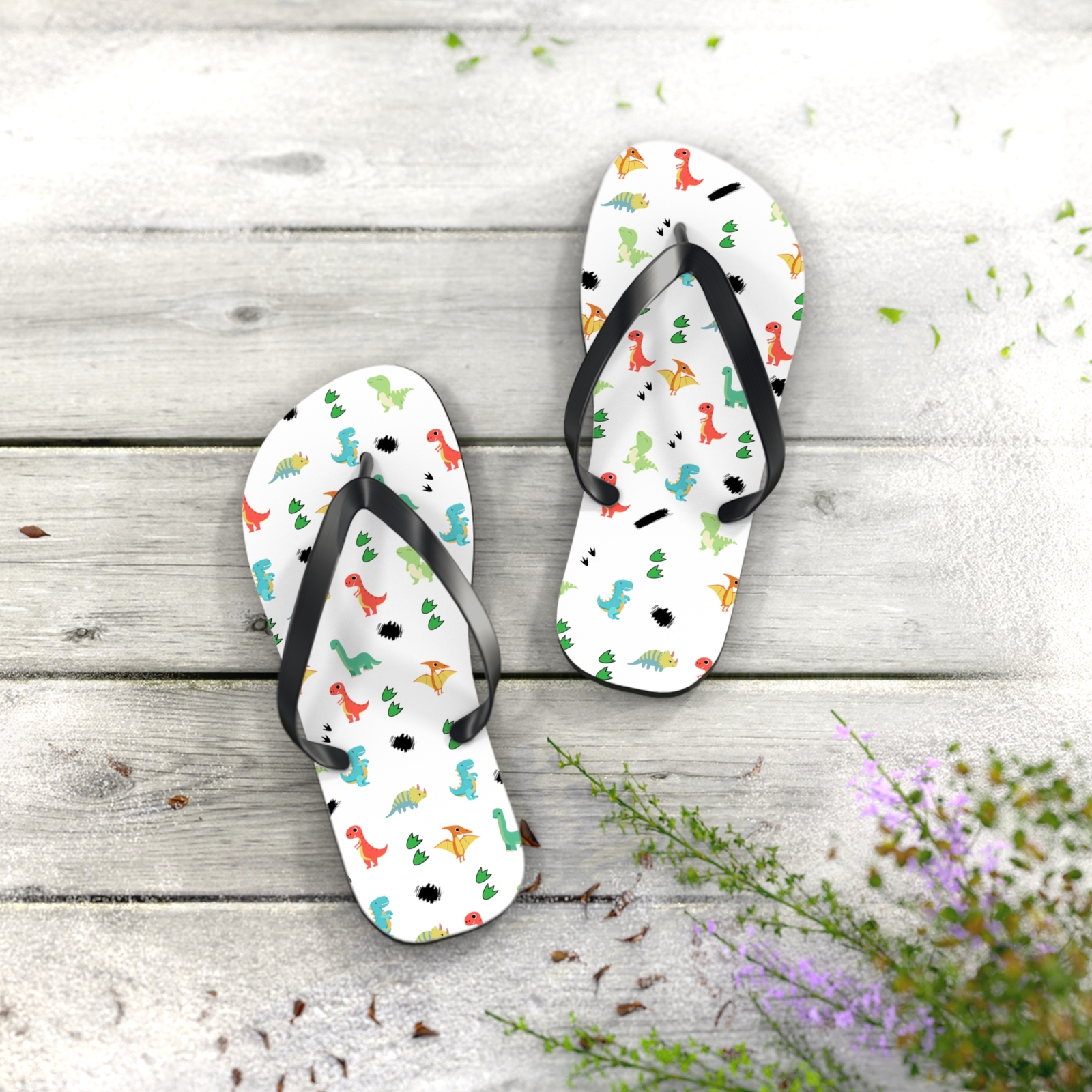 Dinosaur pattern Flip Flops Dino summer