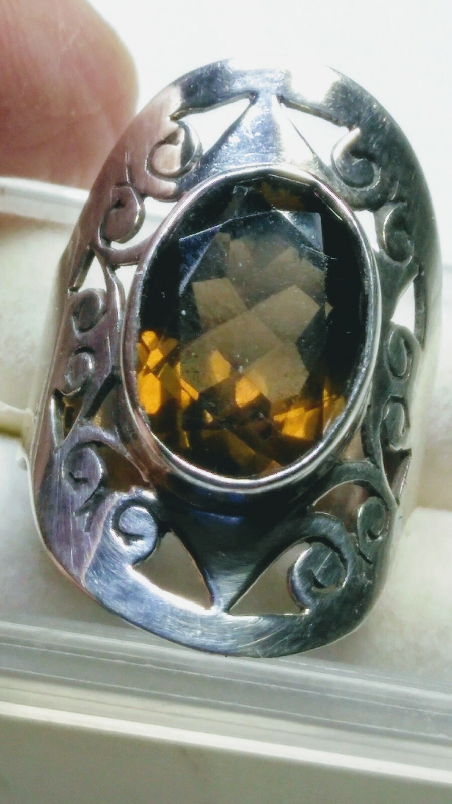 SUPERB NATURAL SMOKY QUARTZ IN .925 STERLING SILVER RING SIZE 6.75-7.0!