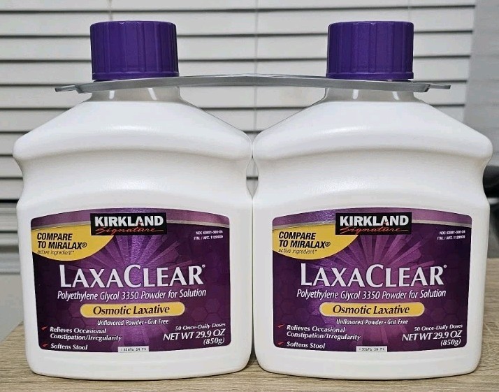 2-pk Kirkland Signature LaxaClear 100 Doses Osmotic Laxative Unflavored 850g Ea