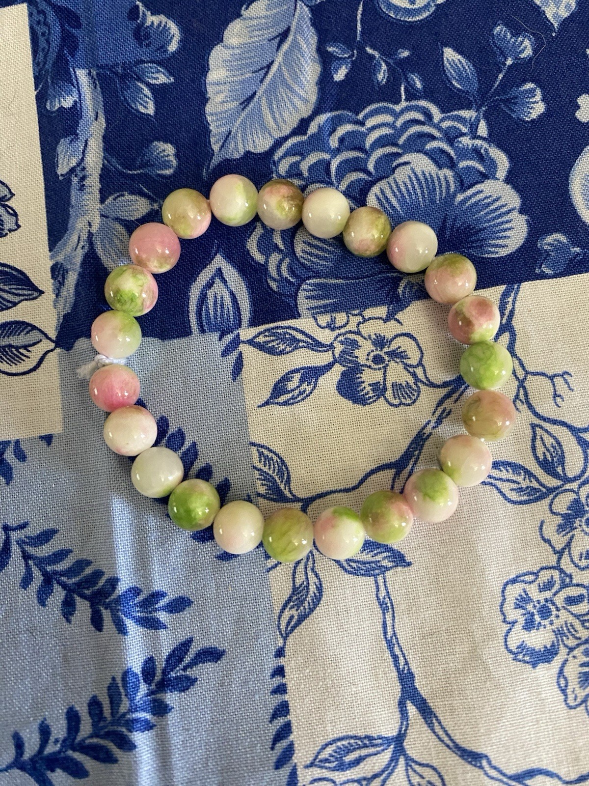 Green/Pink/White Round Beaded Bracelet - Handmade