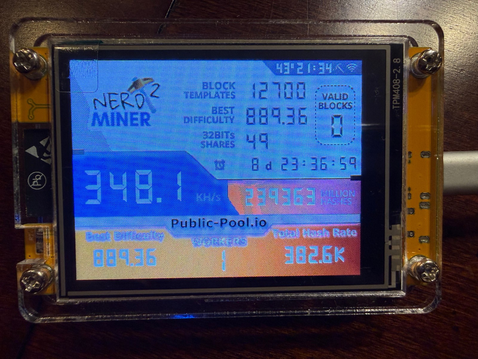 Nerd Miner V2 Hashrate 2.8in Smart Display Bitcoin miner 54 k/s Crypto Solo