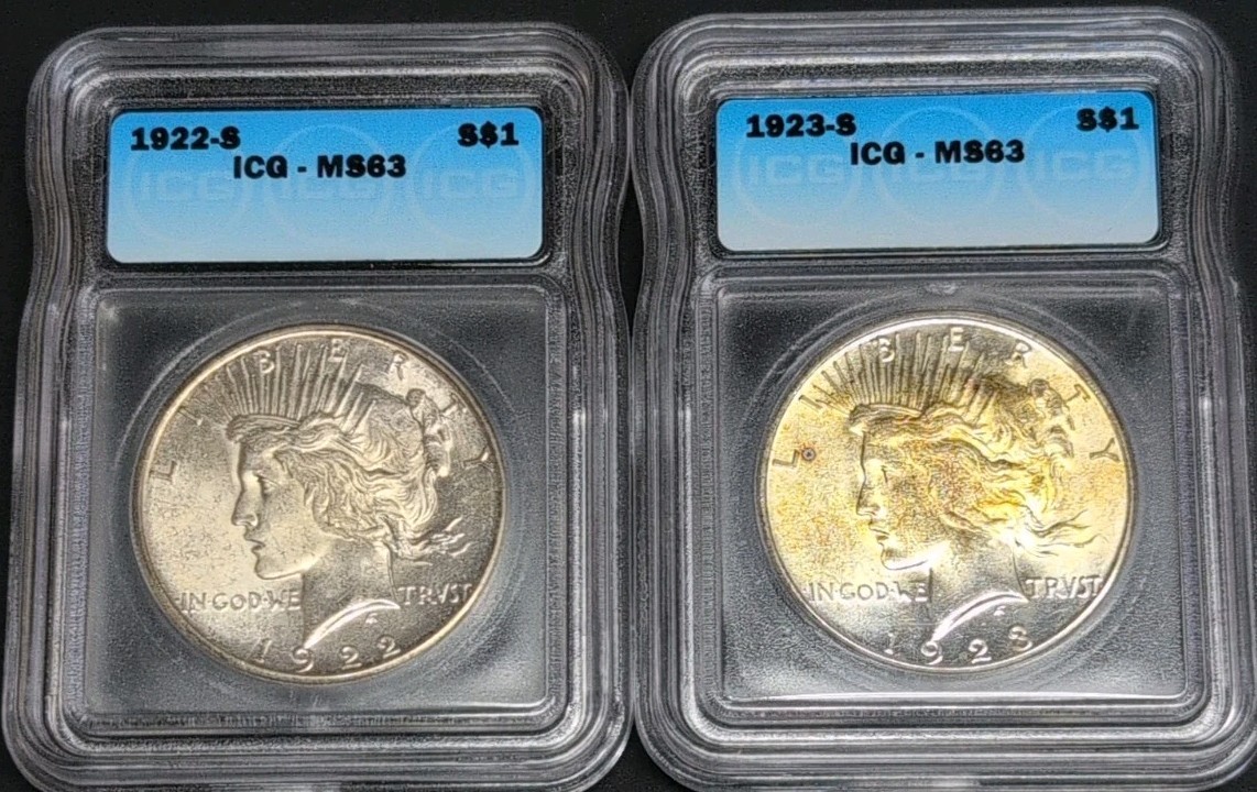 1922-S and 1923-S Peace Dollar ICG MS63 Both Superb Gems