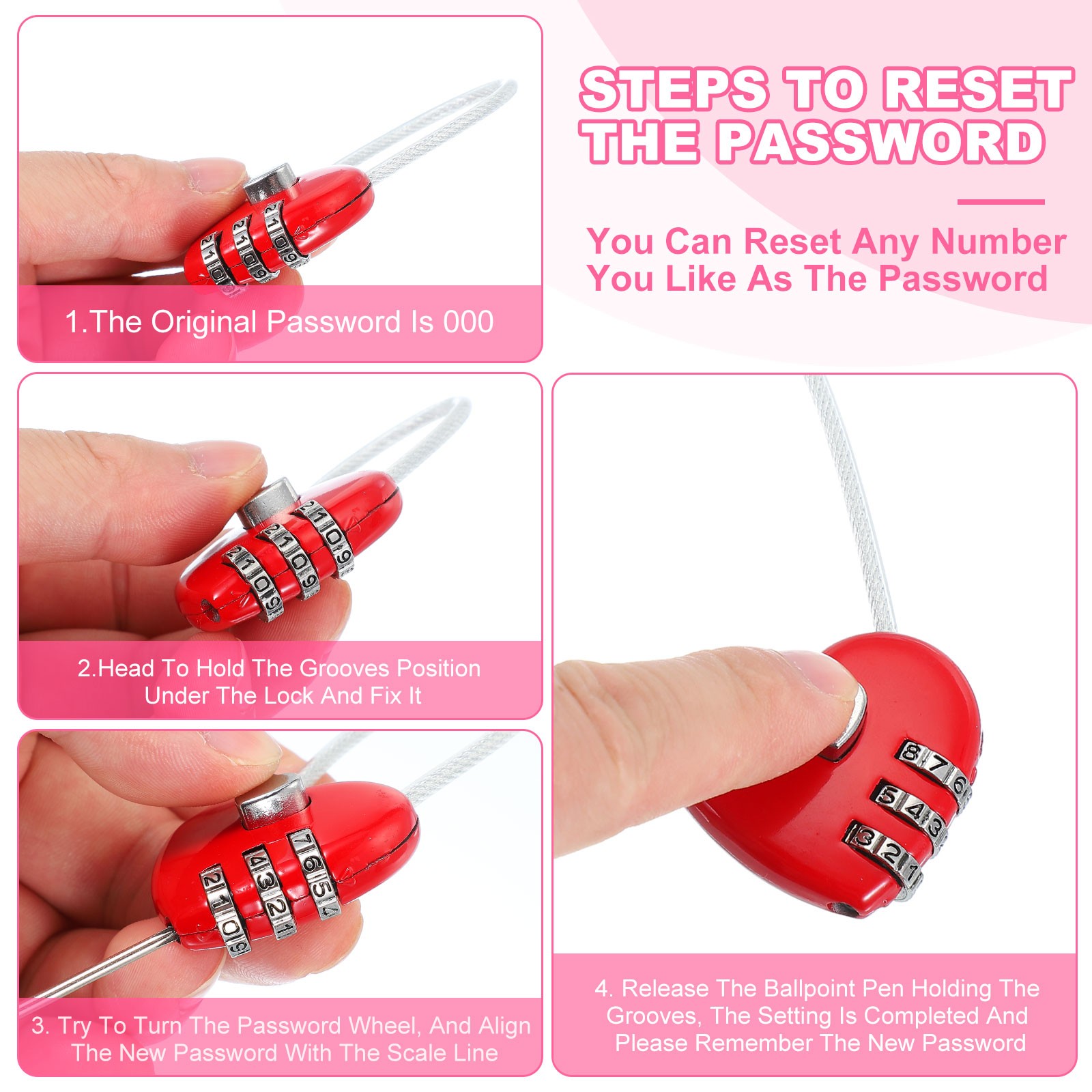 2 Pack Heart Padlock Heart Shape Love Lock Combination Lock Locker Locks Red