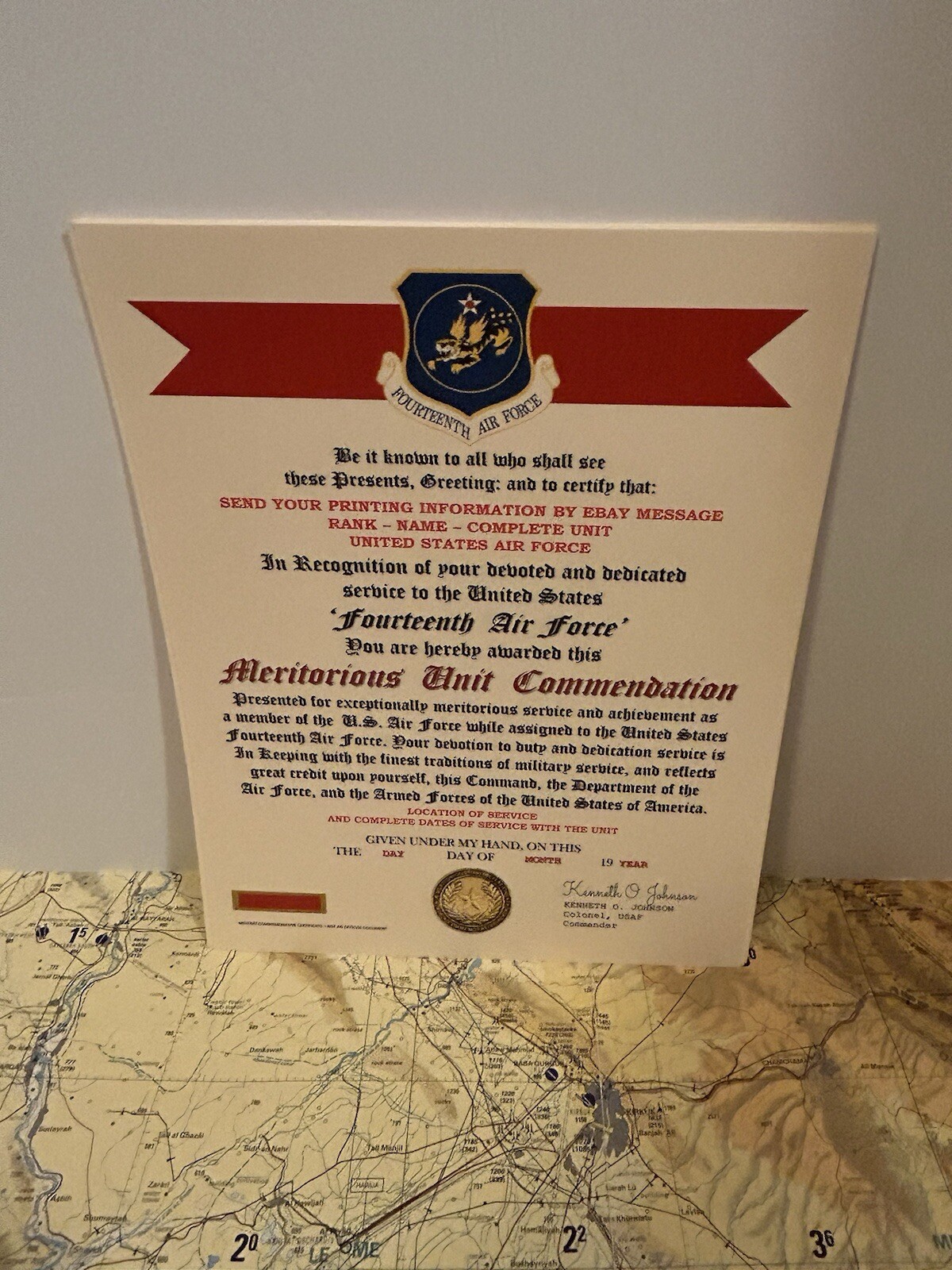 U.S. AIR FORCE / 14TH AIR FORCE - MERITORIOUS UNIT COMMENDATION CERTIFICATE