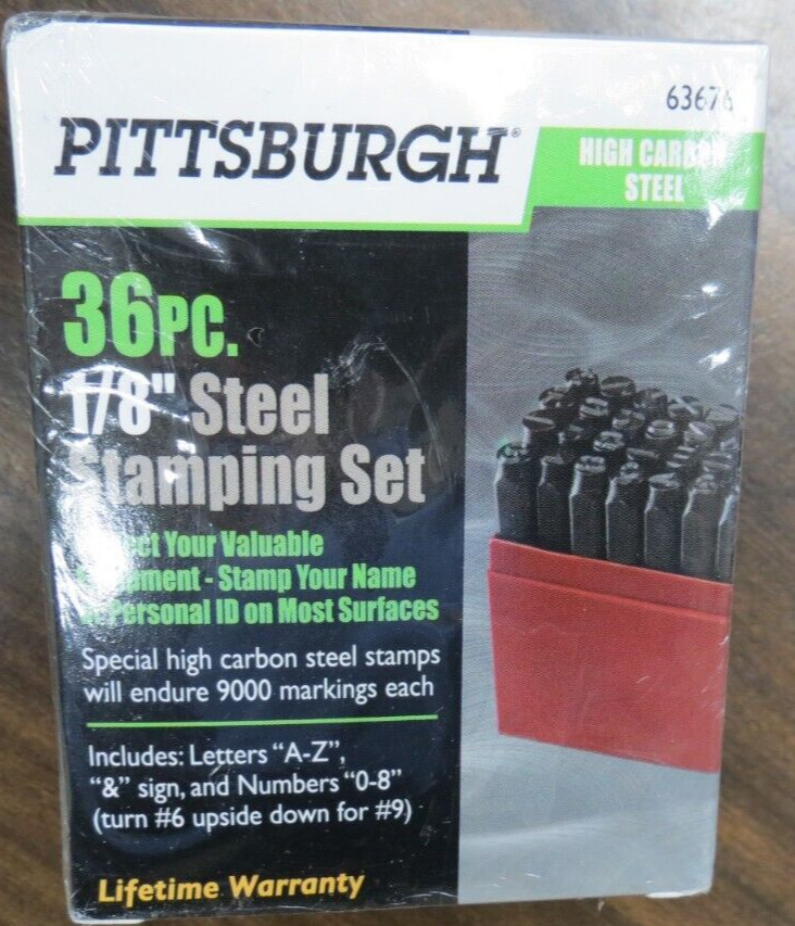 PITTSBURGH 63676 36PC 1/8" STEEL STAMPING SET A-Z 0-9 & SIGN NEW