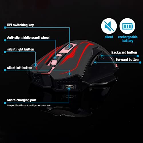 Wireless Gaming Mouse Silent Click Wireless Rechargeable Mice with Colorful L...