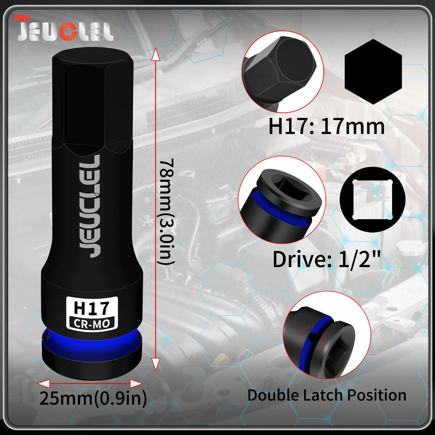 17mm Hex Impact Bit Socket H17 1/2" Drive CR-Mo Allen Impact Socket