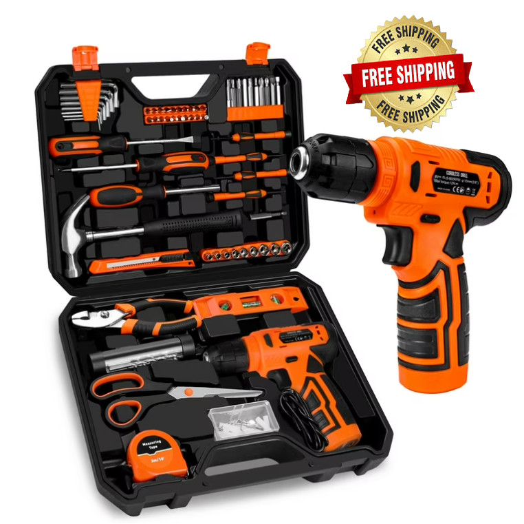 Herramientas Con 8V Taladro Inalambrico Caja Llaves Mecanicas Kit De 139 Piezas