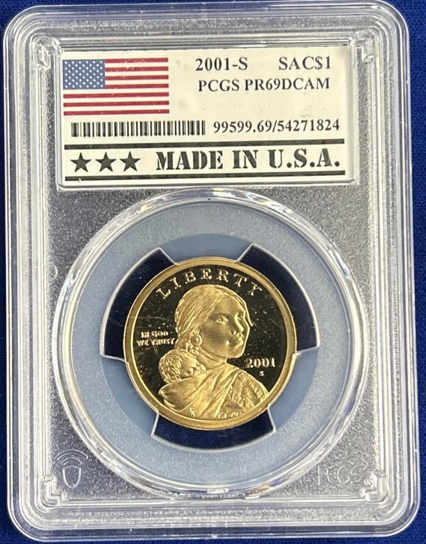 2001 S $1 Sacagawea Dollar ~ PCGS PR69DCAM - Flag Edition Slab