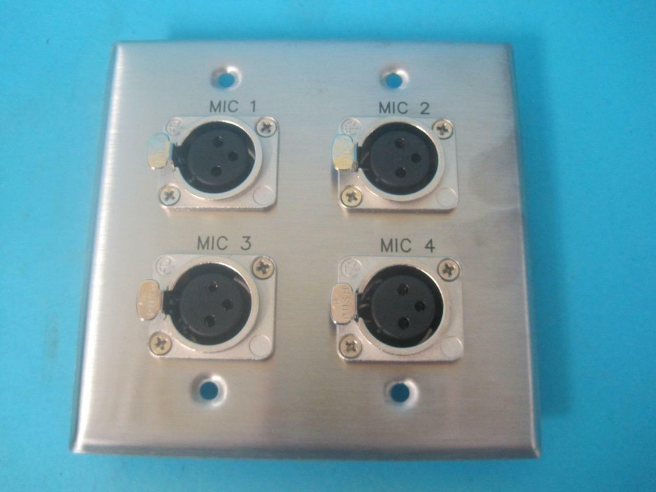 New Leviton 4 Port Stainless Steel Microphone Wall Plate w/Connectors