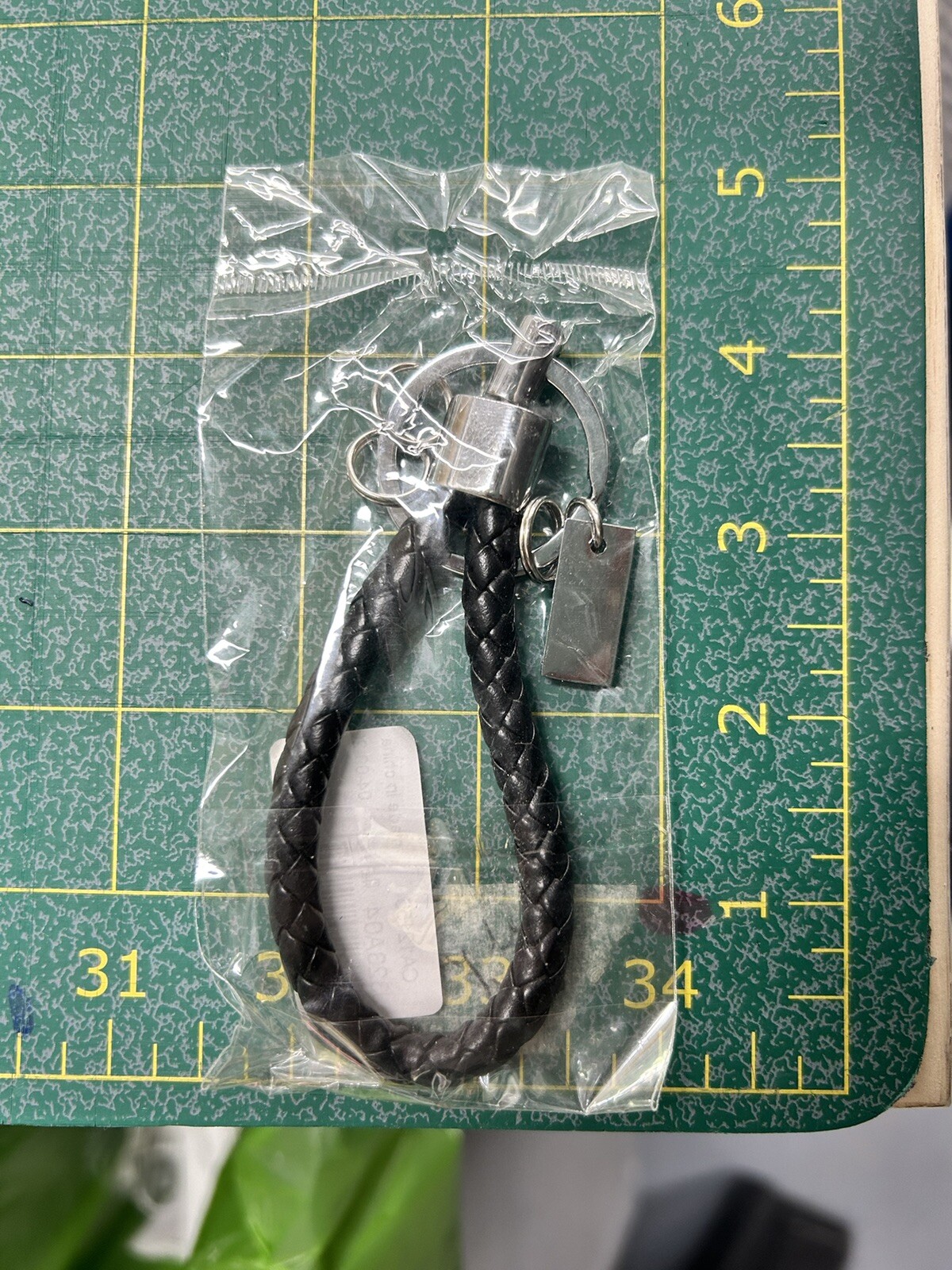 Black Braided Leather Keychain