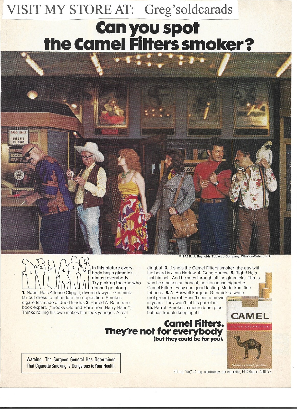 1972 Camel Cigarettes print ad:  "Can you Spot the Camel Smoker?"