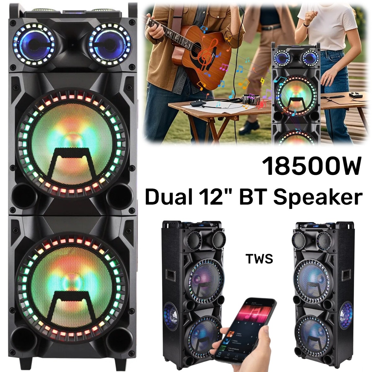 18500W Portable Bluetooth Speaker Sub woofer Heavy Bass Sound Party System w/Mic