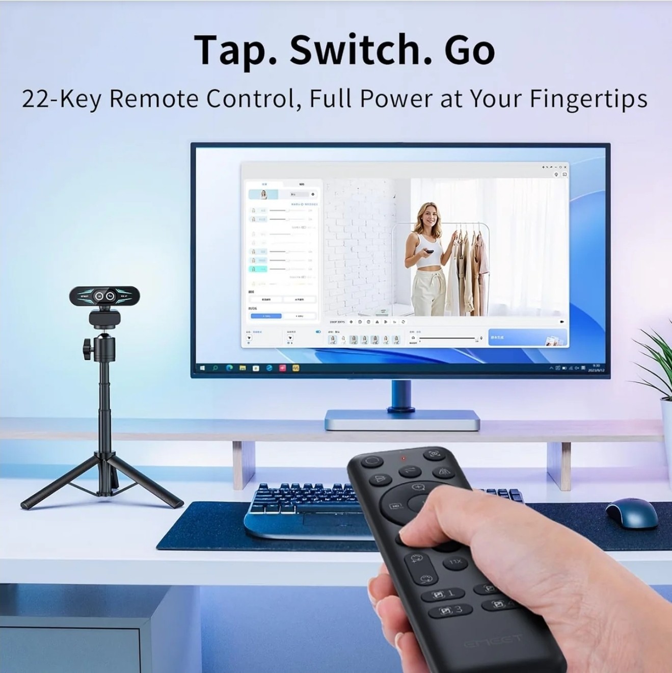 Emeet 4K AF Dual-Camera UHD Webcam, Autofocus, RGB Lighting, Remote Control