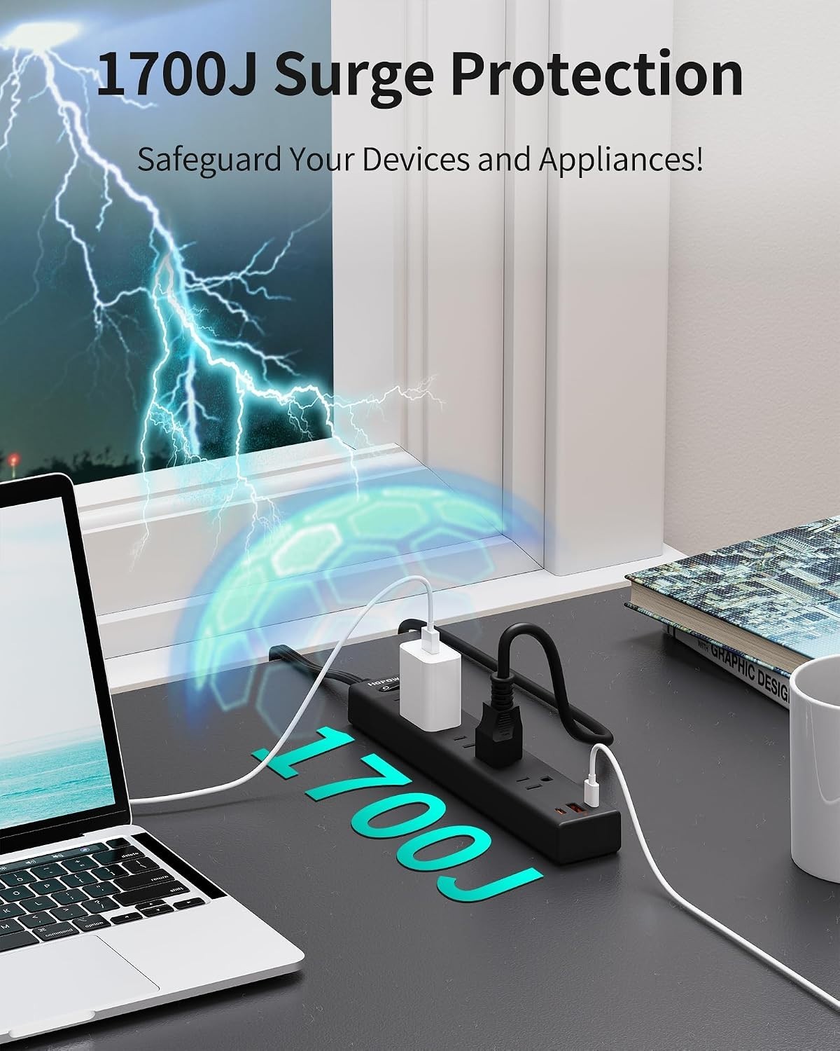 6FT Mountable Power Strip with 5 Outlets + USB Slots: Safe & Stylish Solution