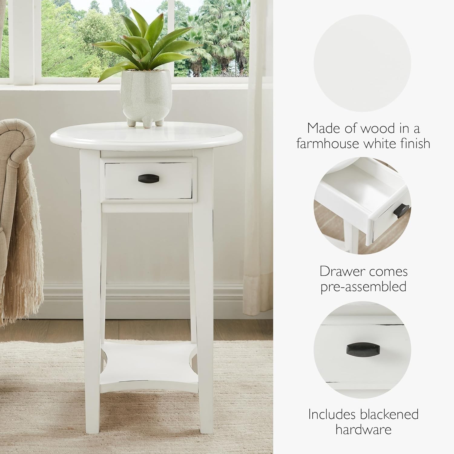 Haven Ridge Oval End Table One Drawer Side Table Farmhouse White 214387