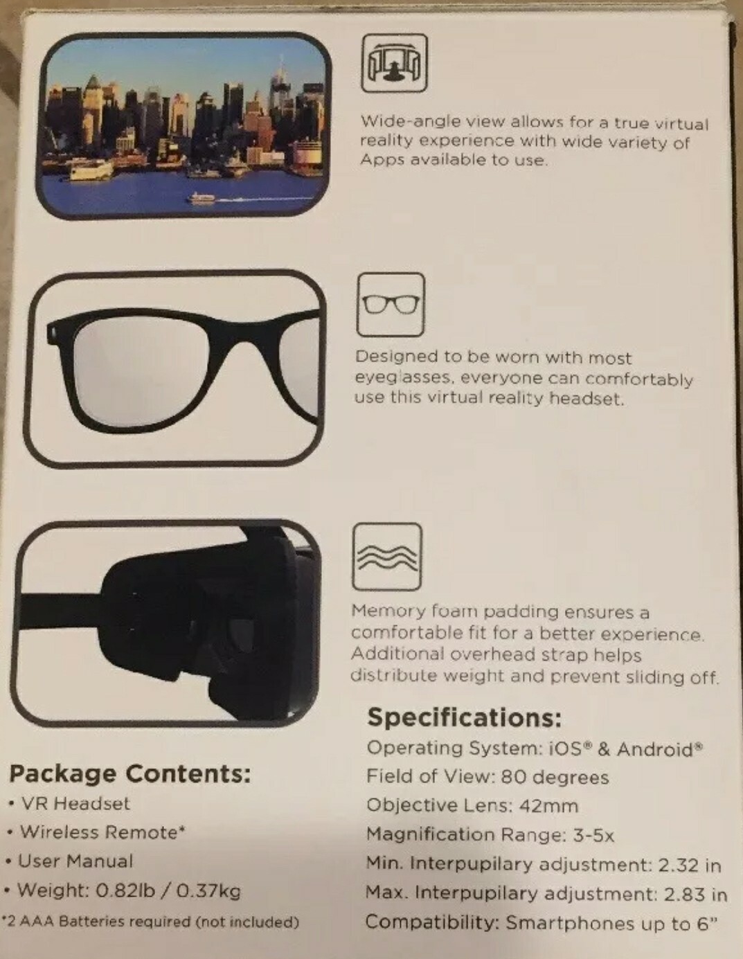 CYNOCULARS VIRTUAL REALITY HEADSET PLUS REMOTE AS SEEN ON TV UNTESTED
