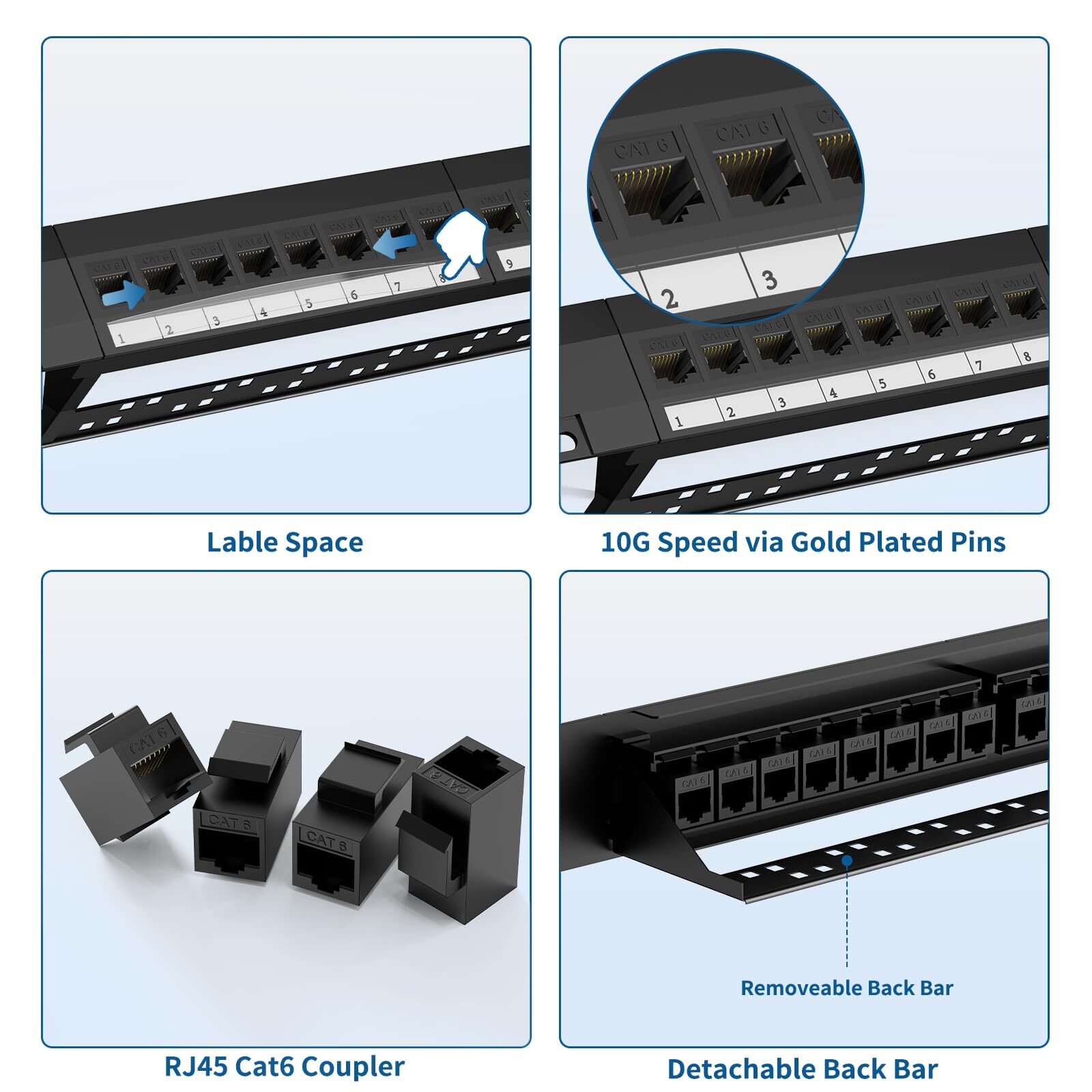 Patch Panel 24 Port Cat6 With Rj45 Passthru Coupler Keystone 1u Network Patch Pa