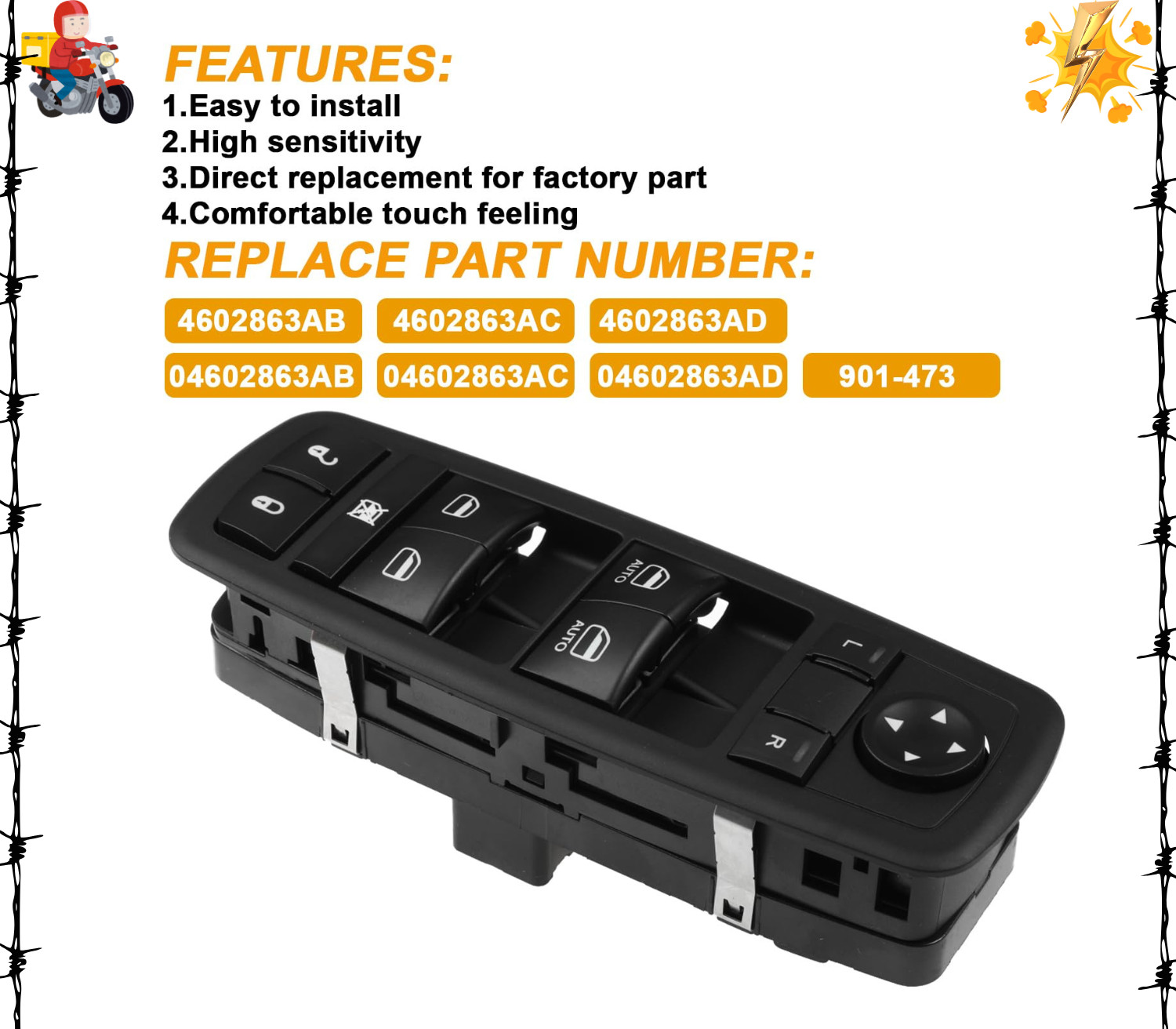 Front Driver Side Master Power Window Switch for 2009-2015 Dodge Ram 1500 2500 3