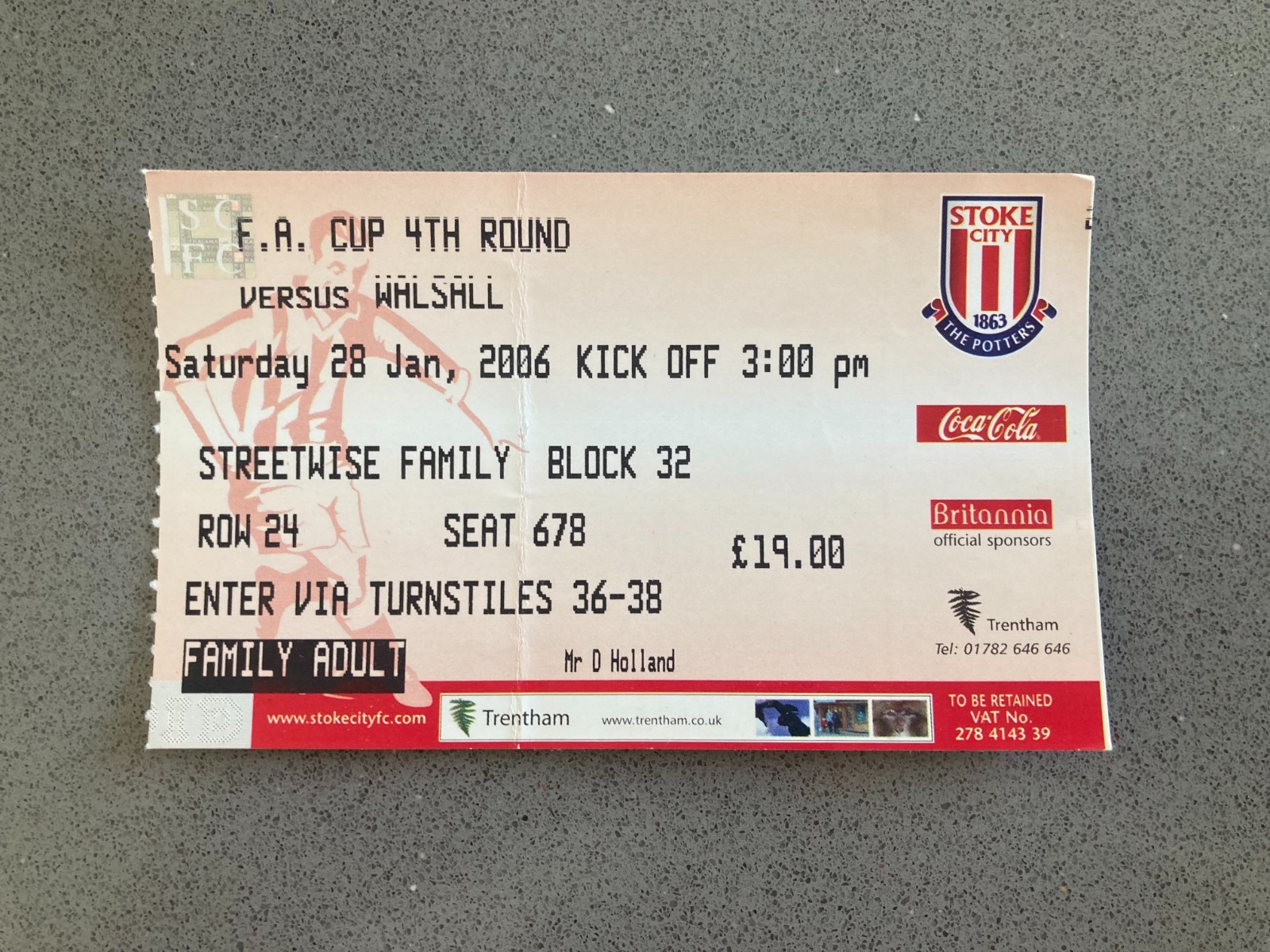 Stoke City v Walsall 2005-06 Match Ticket