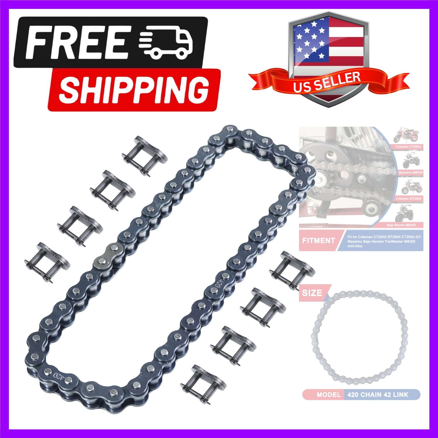 Heavy-Duty 420 Jackshaft Chain for Coleman CT200U & Baja Mini Bikes - 42 Links