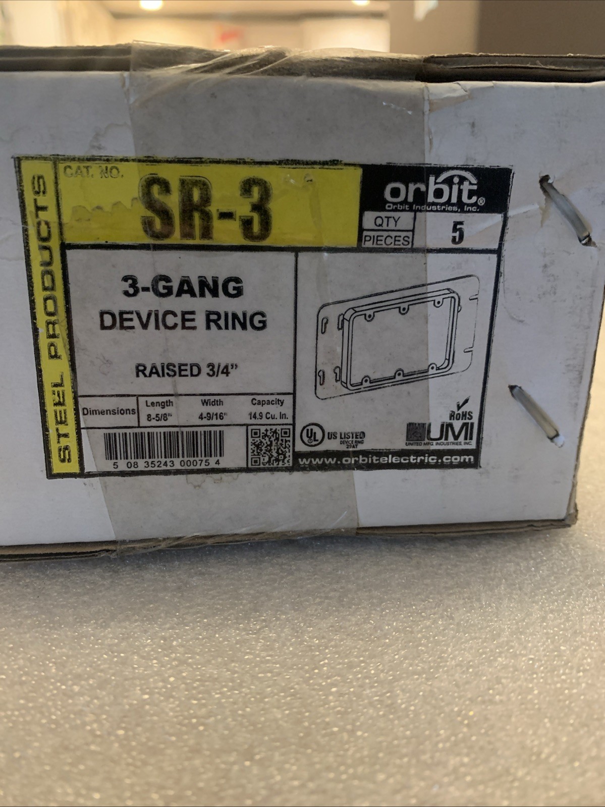 Lot Of 5- Orbit Electric 3 Gang 3/4" Raised Mud Rings / Device Rings SR-3