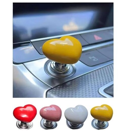 Women Heart-Shaped Car Push to Start Button Rocker,Automotive One-Touch yellow