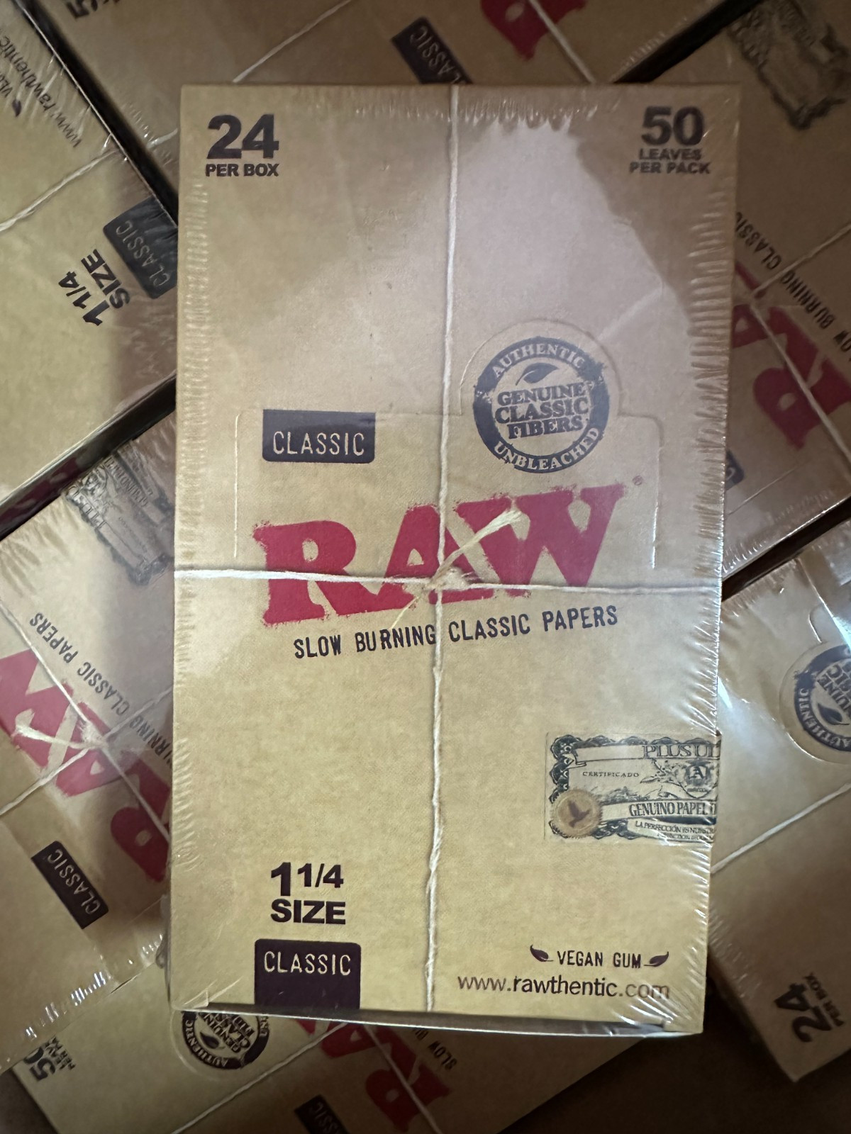 Raw 1.25 (1 1/4) Classic Cigarette Rolling Paper Full Box 24 pk~Factory Sealed