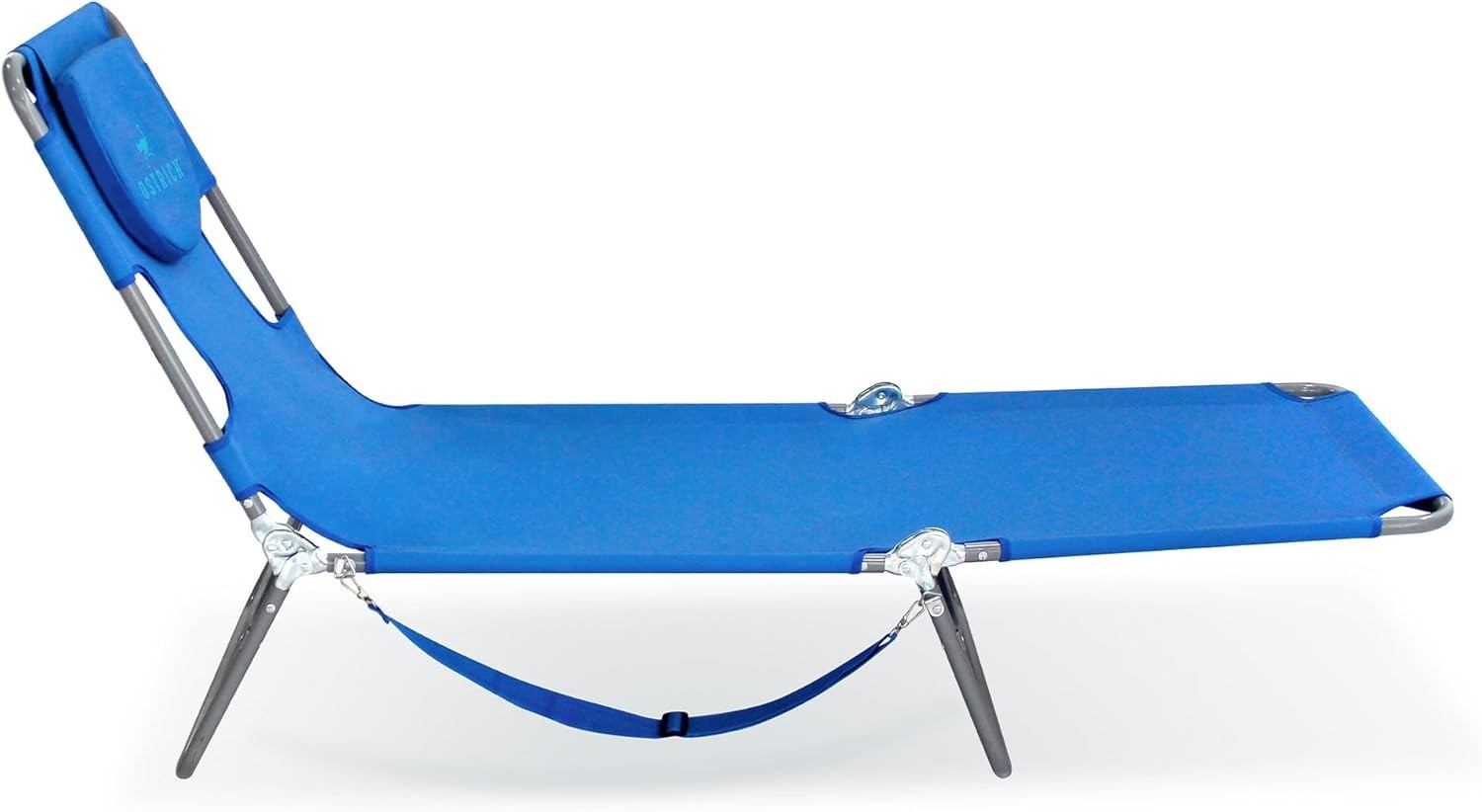 Folding Beach Lounge Chair Polyester Reclining Outdoor Chaise with Pillows
