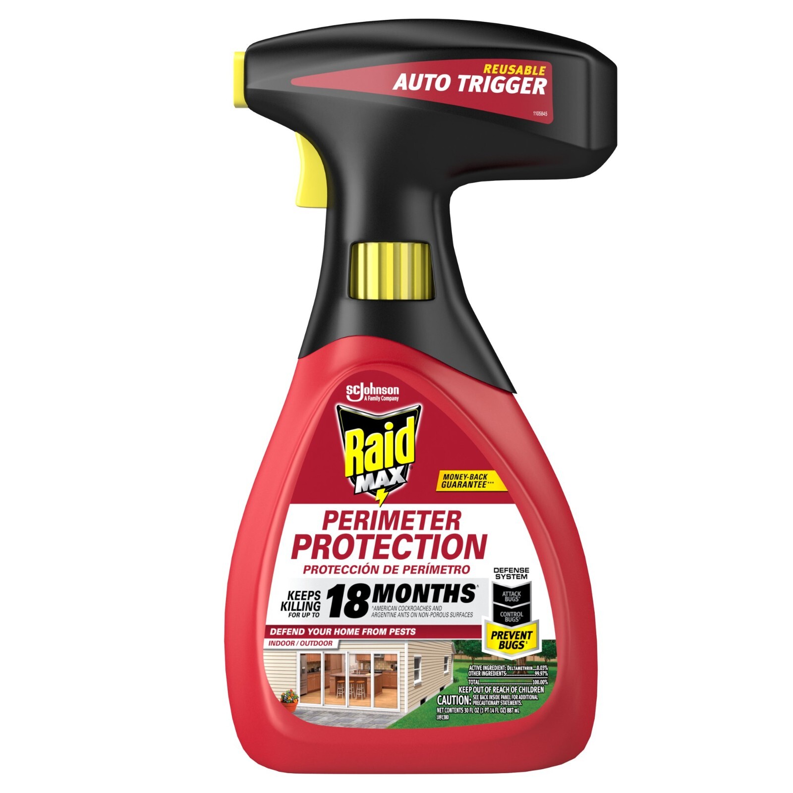 3 Pack Raid MAX Perimeter Protection Kills Bugs Auto Trigger 30 oz Each