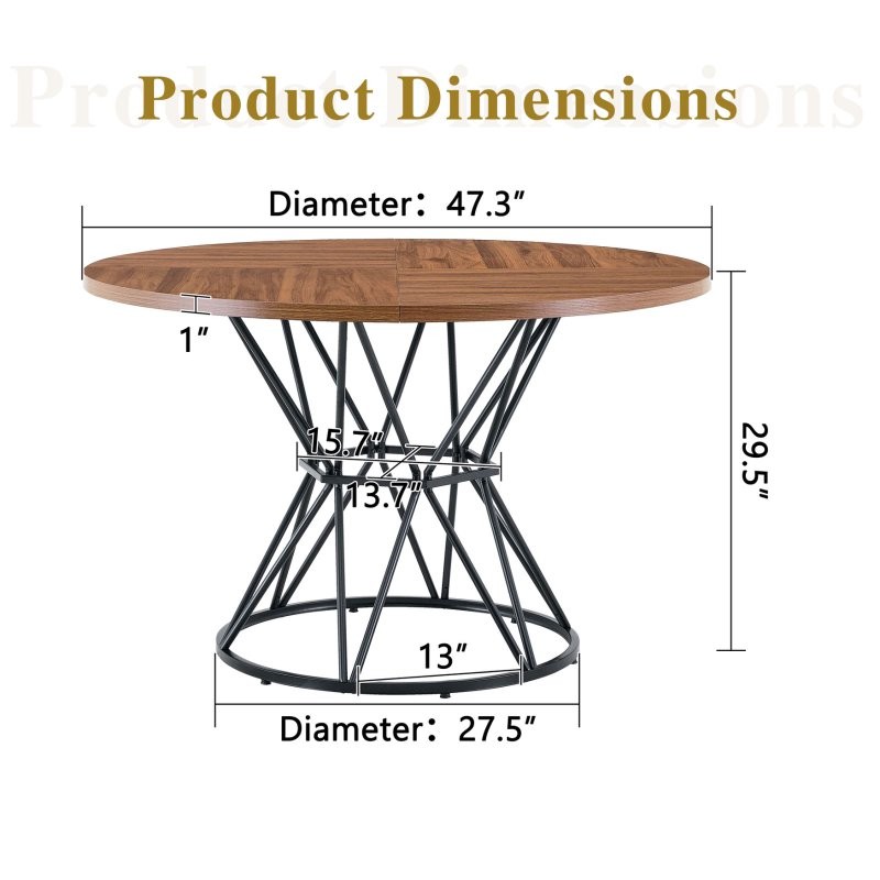Round Dining Table Circle Table for 4 Kitchen Table MDF Tabletops Metal Brackets